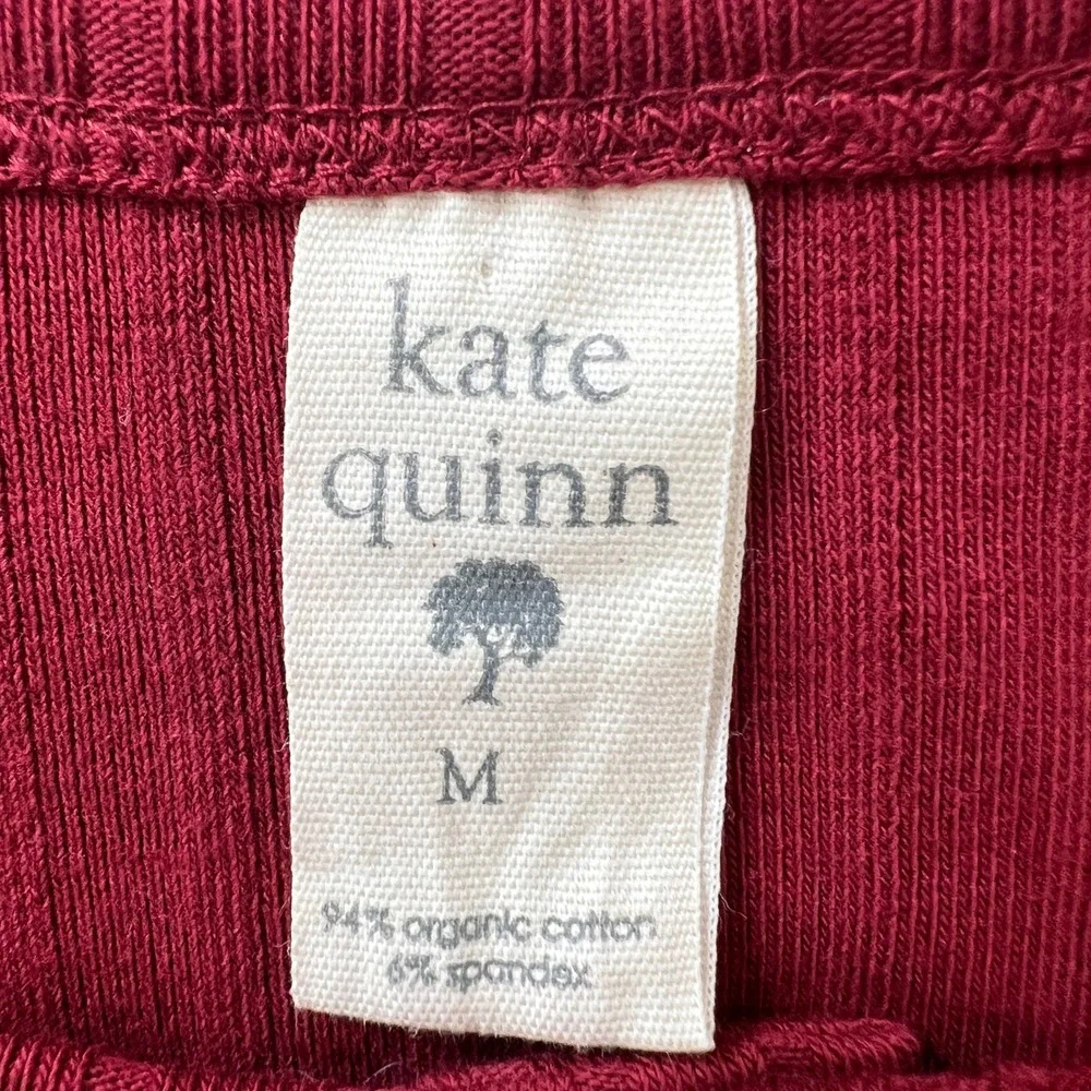 Kate Quinn Ribbed Henley Long Sleeve Top Medium‎ Burgundy Organic Cotton Spandex